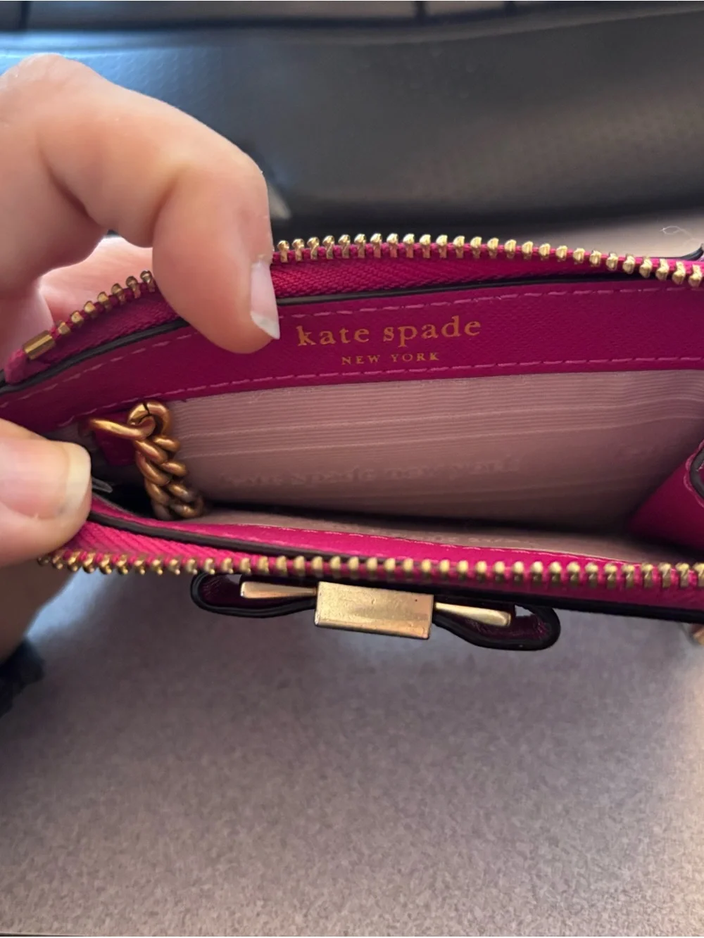kate spade Hot Pink Zip-Around Card Case with Bow Detail